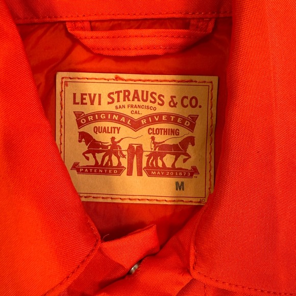 Levis Mens Orange Polyester Trucker Jacket Size Medium Button Up Coat - Picture 3 of 6